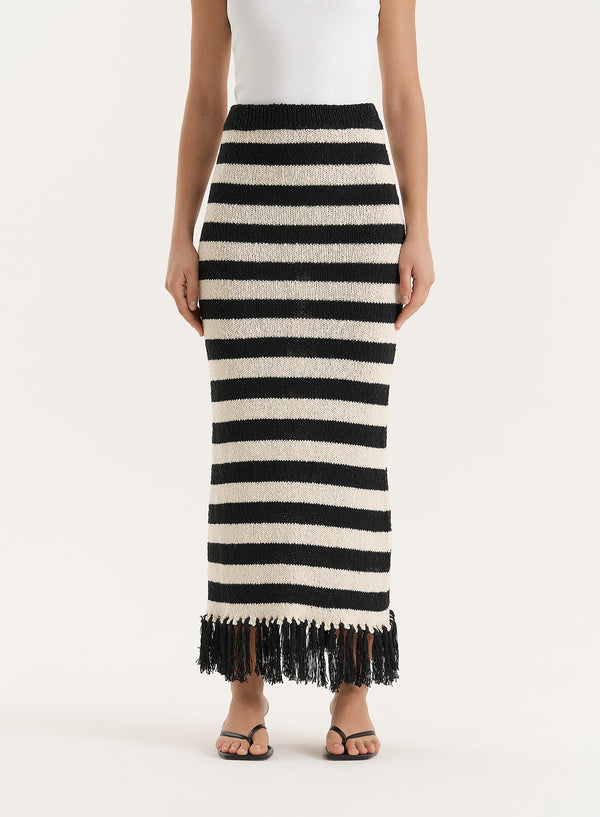 4th & Reckless Striped Knitted Tassel Trim Maxi Skirt- Lauryn