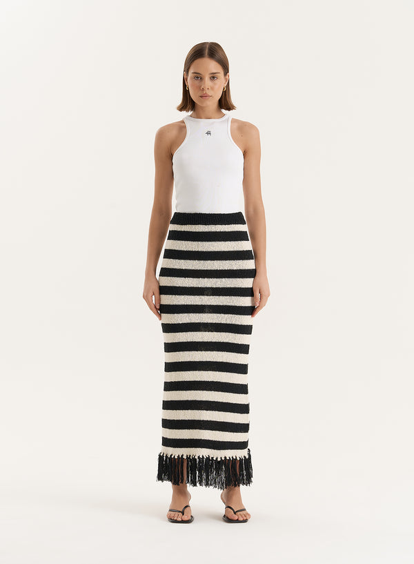 4th & Reckless Striped Knitted Tassel Trim Maxi Skirt- Lauryn