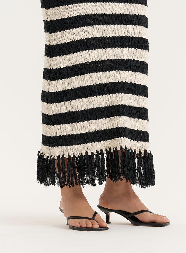 4th & Reckless Striped Knitted Tassel Trim Maxi Skirt- Lauryn