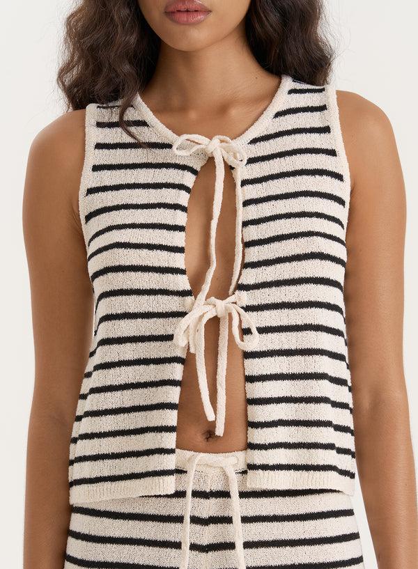 4th & Reckless Striped Knitted Tie Front Sleeveless Top- Bria