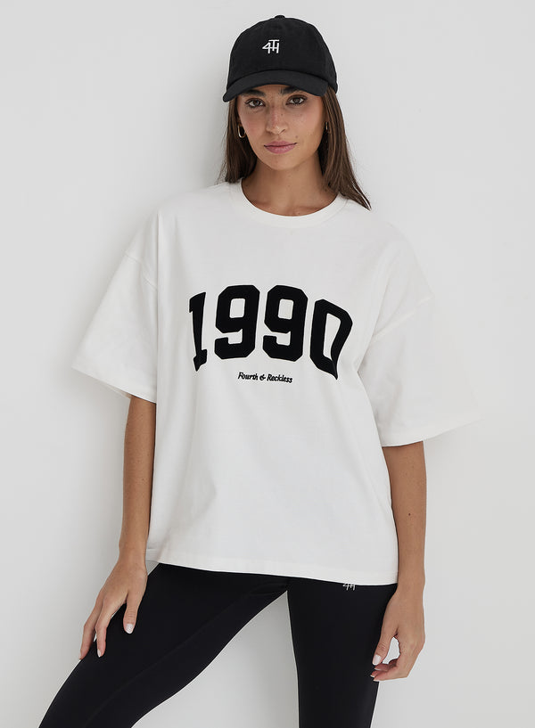 4th & Reckless White 1990 Slogan Oversized T-Shirt- Oran