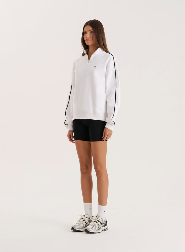 4th & Reckless White Branded Half Zip Cropped Sweatshirt- Gilly