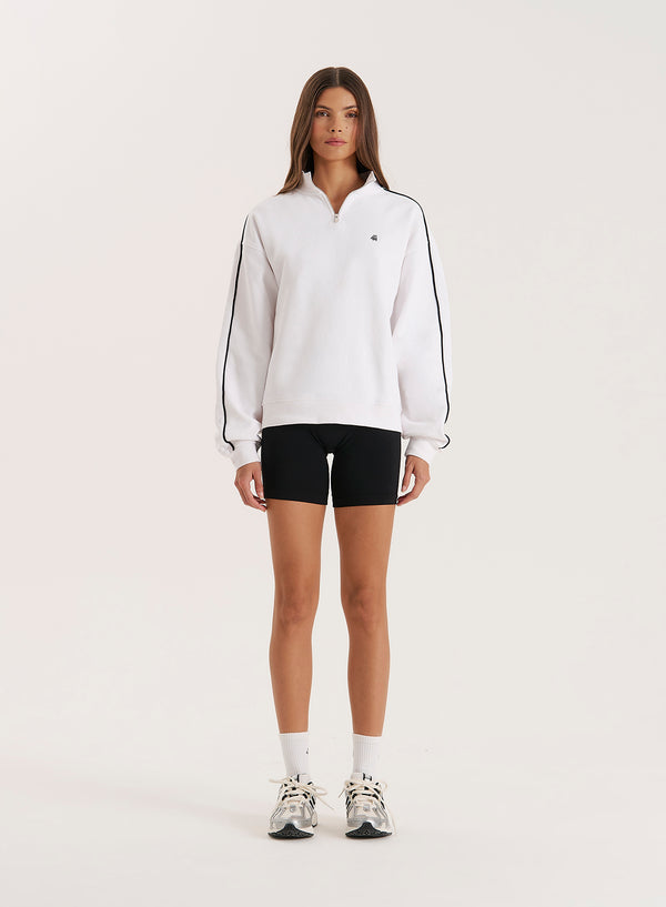 4th & Reckless White Branded Half Zip Cropped Sweatshirt- Gilly