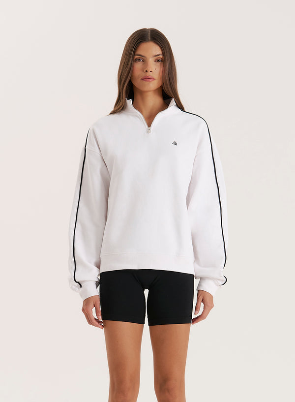 4th & reckless White Branded Half Zip Cropped Sweatshirt- Gilly