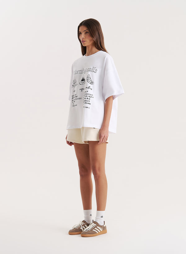 4th & Reckless White Breakfast Illustration Oversized T-Shirt- Aime