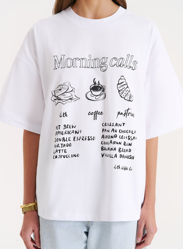 4th & Reckless White Breakfast Illustration Oversized T-Shirt- Aime
