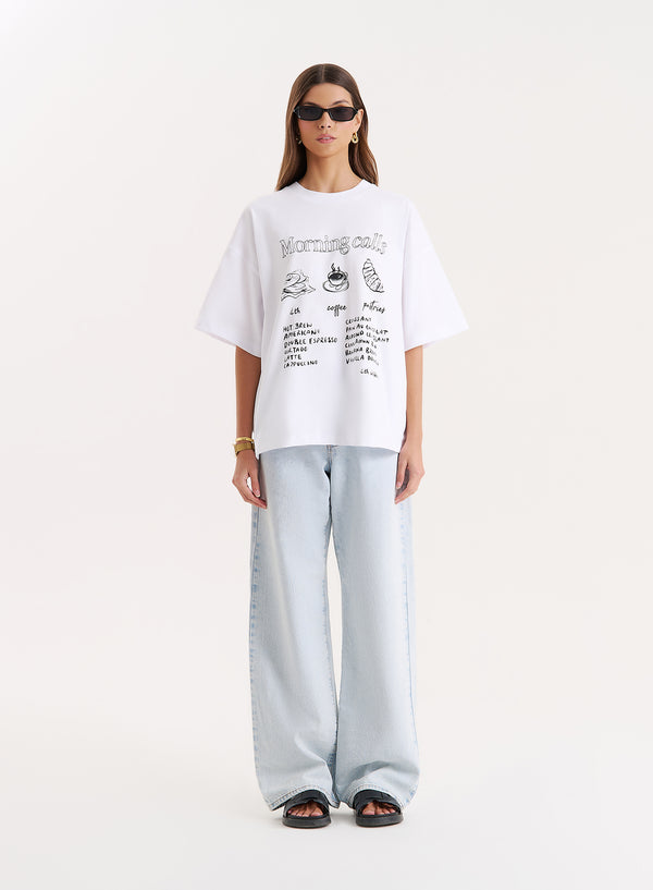 4th & Reckless White Breakfast Illustration Oversized T-Shirt- Aime