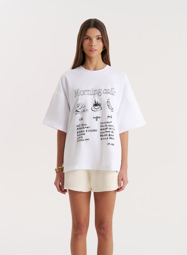 4th & reckless White Breakfast Illustration Oversized T-Shirt- Aime