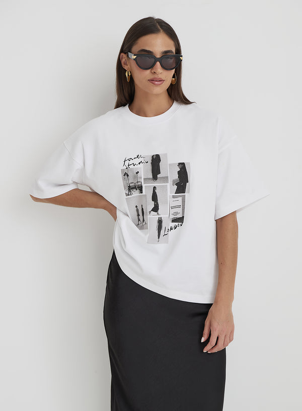 4th & Reckless White Catwalk Polaroid Graphic T-Shirt- Bruni