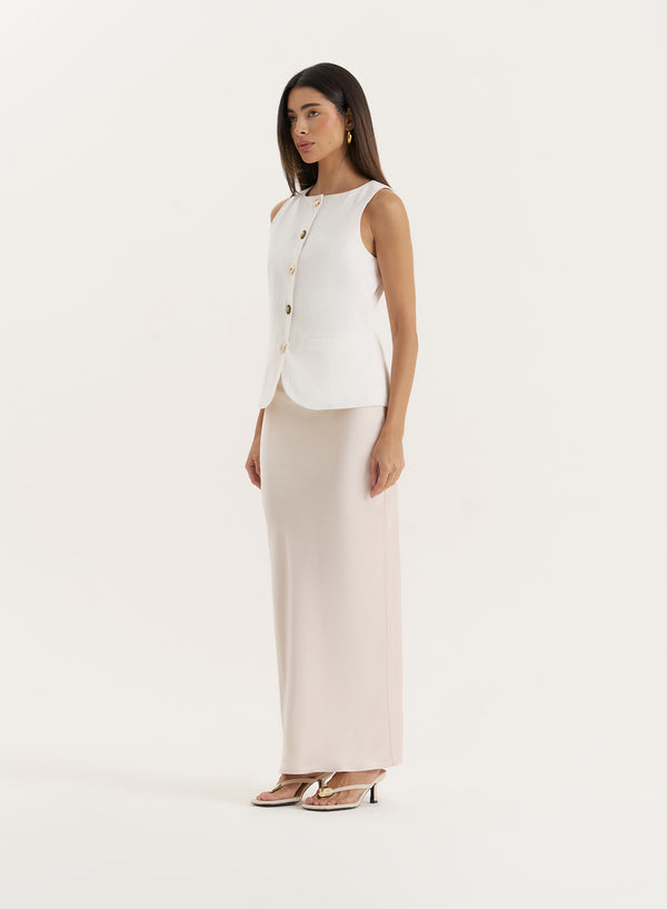 4th & Reckless White Contrast Gold Button Tailored Waistcoat- Chai