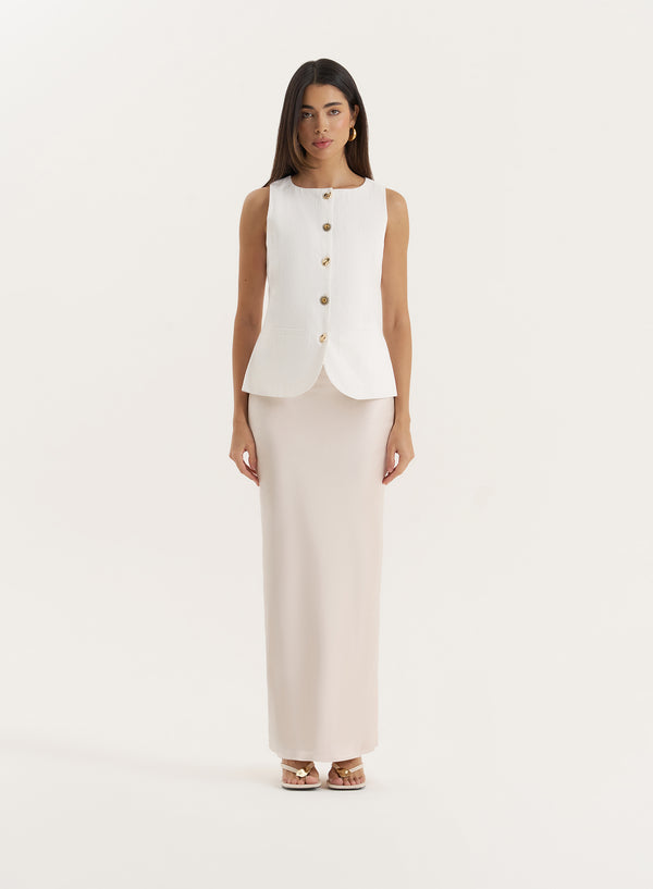 4th & Reckless White Contrast Gold Button Tailored Waistcoat- Chai