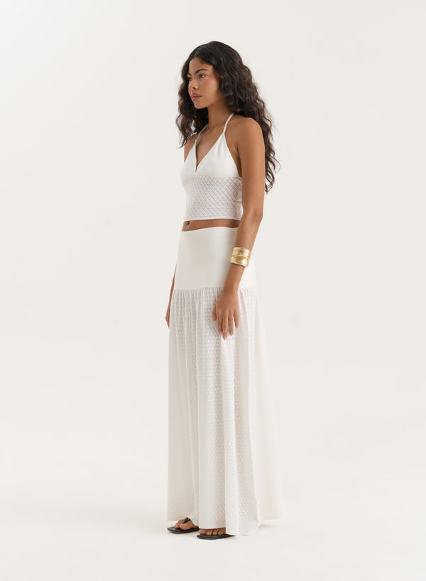 4th & Reckless White Contrast Knit Drop Waist Maxi Skirt- Avani