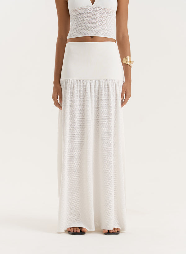4th & Reckless White Contrast Knit Drop Waist Maxi Skirt- Avani