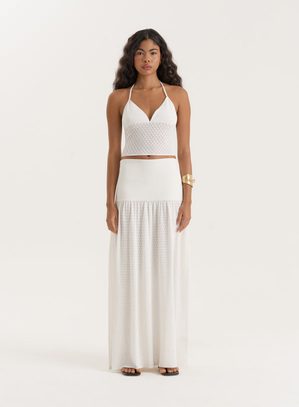 4th & reckless White Contrast Knit Drop Waist Maxi Skirt- Avani