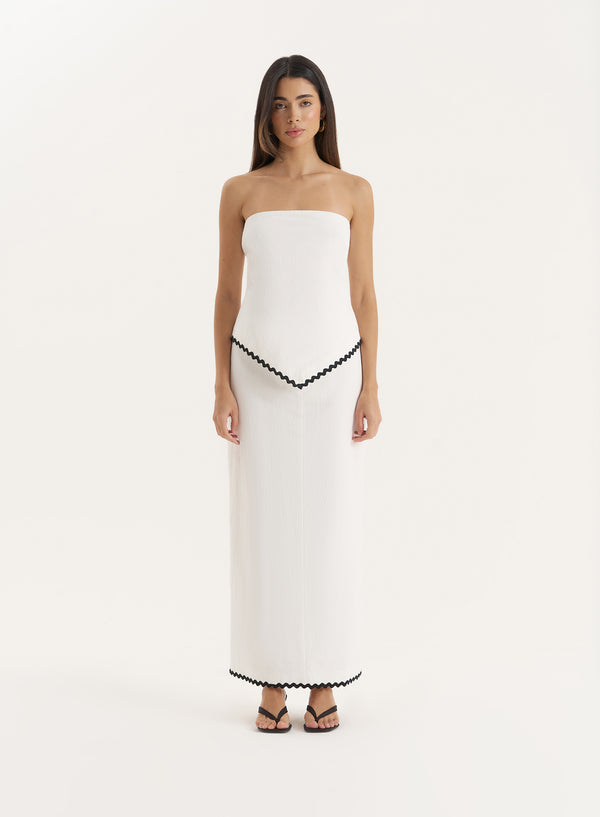 4th & reckless White Contrast Scallop Maxi Skirt- Norah