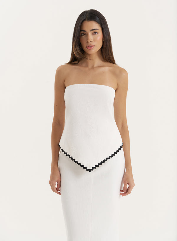 4th & reckless White Contrast Scallop Trim Bandeau Top- Norah