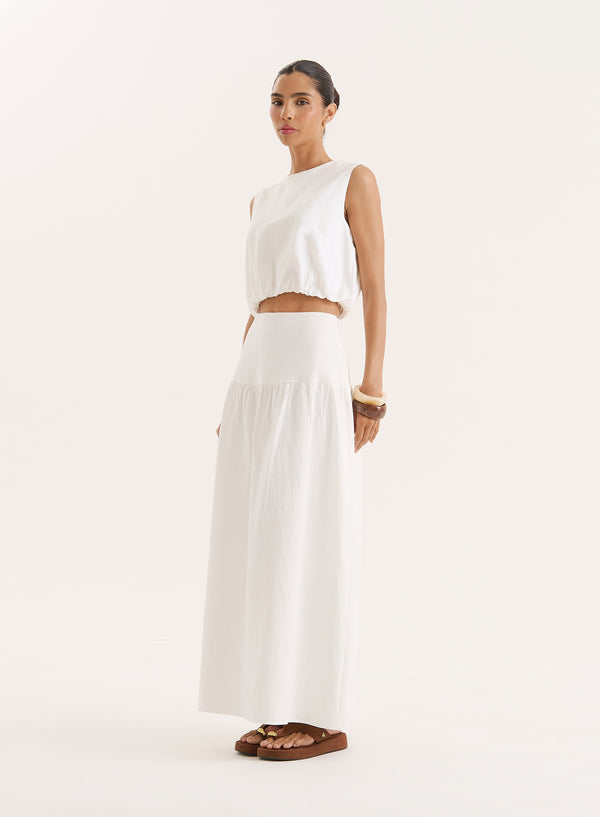 4th & Reckless White Cotton Drop Waist Maxi Skirt- Selene