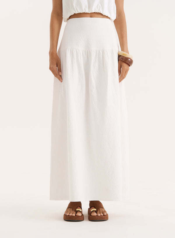 4th & Reckless White Cotton Drop Waist Maxi Skirt- Selene