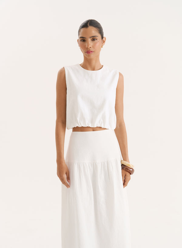 4th & Reckless White Cotton Drop Waist Maxi Skirt- Selene