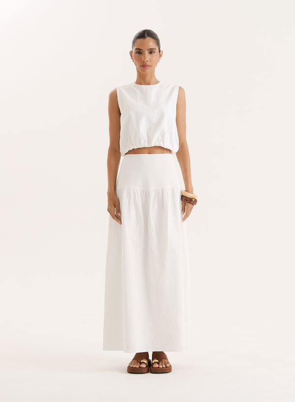 4th & reckless White Cotton Drop Waist Maxi Skirt- Selene