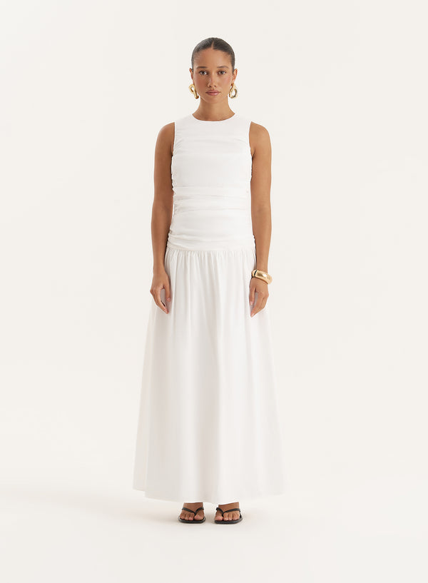 4th & reckless White Cotton Poplin Drop Waist Maxi Dress- Zendaya
