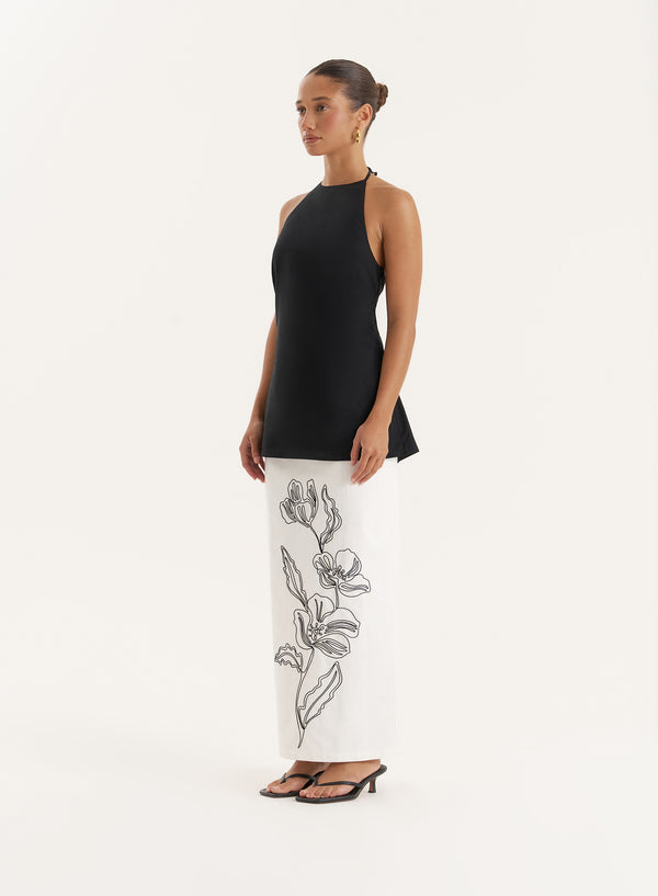 4th & Reckless White Floral Embroidered Cotton Skirt- Alondra