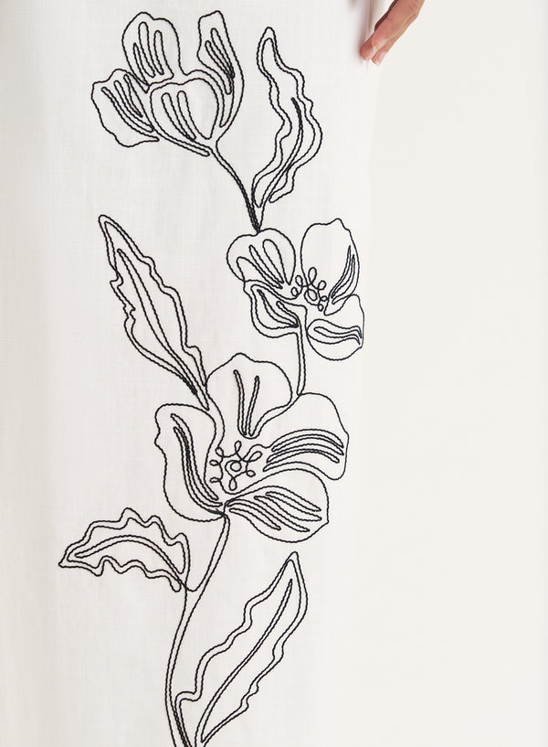 4th & Reckless White Floral Embroidered Cotton Skirt- Alondra