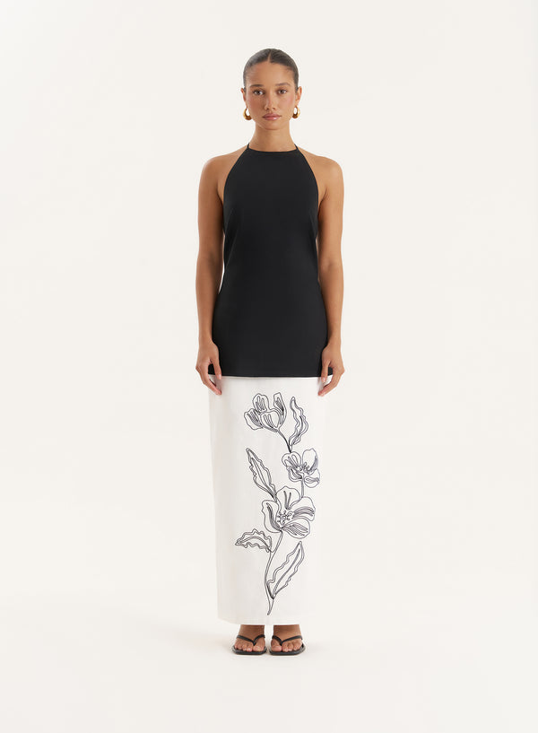 4th & reckless White Floral Embroidered Cotton Skirt- Alondra