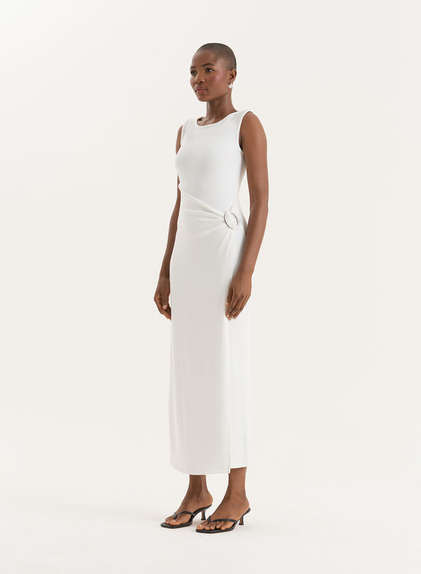 4th & Reckless White Gathered Waist Jersey Maxi Dress- Nia