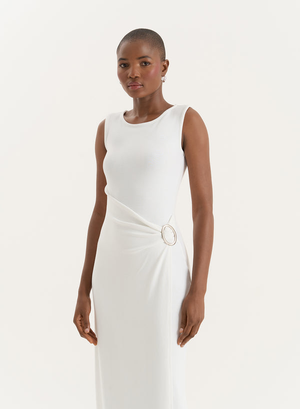 4th & Reckless White Gathered Waist Jersey Maxi Dress- Nia