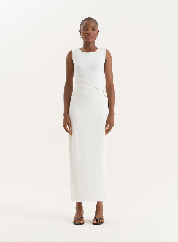 4th & reckless White Gathered Waist Jersey Maxi Dress- Nia