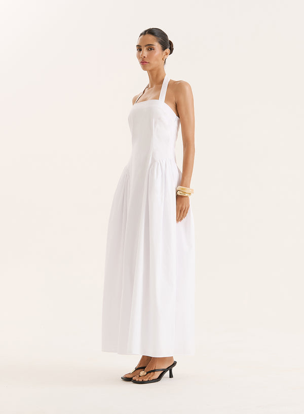 4th & Reckless White Halterneck Cotton Maxi Dress- Bonita