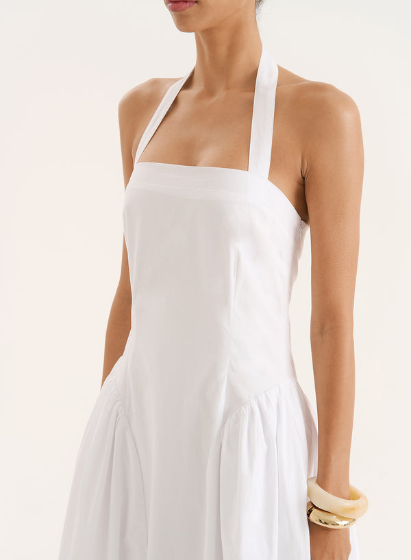 4th & Reckless White Halterneck Cotton Maxi Dress- Bonita