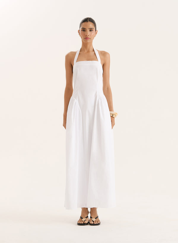 4th & reckless White Halterneck Cotton Maxi Dress- Bonita
