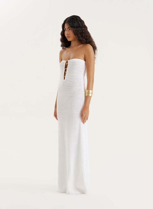 4th & Reckless White Knitted Bandeau Maxi Dress- Charley