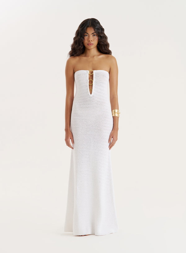 4th & reckless White Knitted Bandeau Maxi Dress- Charley
