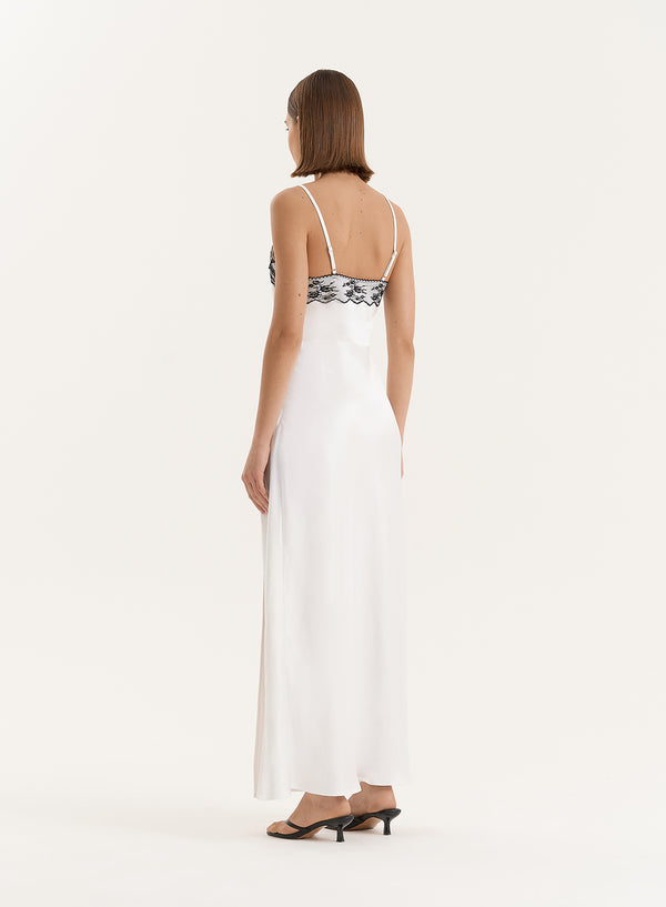 4th & Reckless White Lace Detail Satin Slip Maxi Dress- Merida