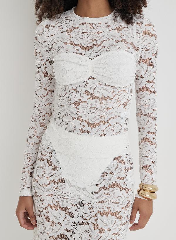 4th & Reckless White Lace Long Sleeve Bust Detail Top- Abi