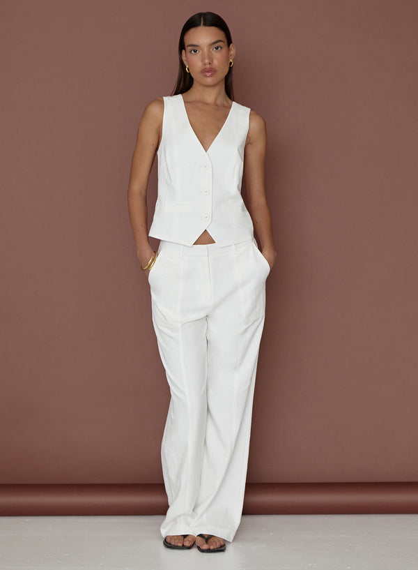 4th & Reckless White Linen Cross Back Waistcoat- Tilde