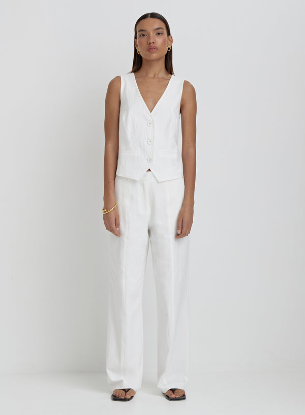 4th & Reckless White Linen Cross Back Waistcoat- Tilde