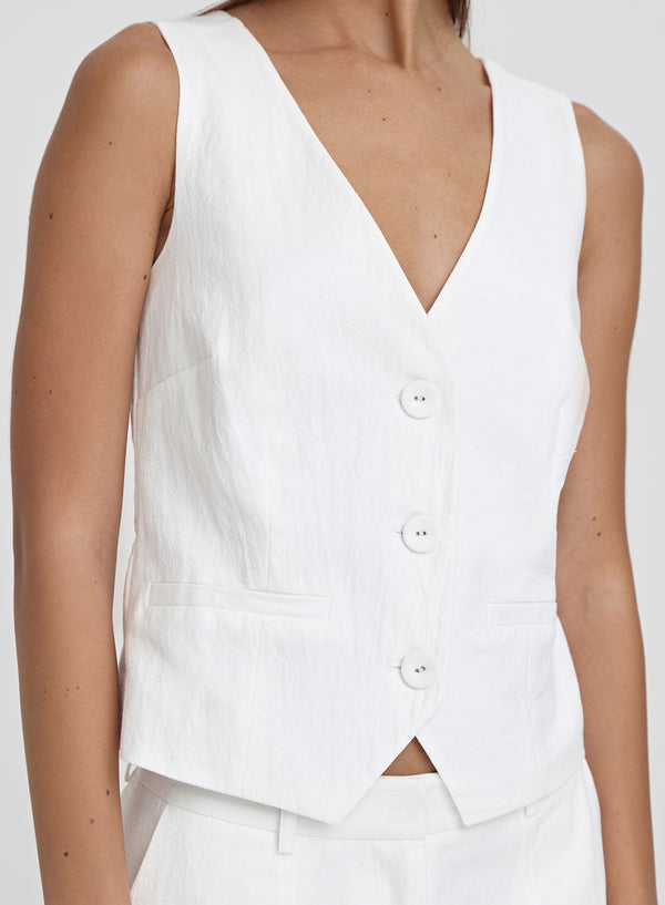 4th & Reckless White Linen Cross Back Waistcoat- Tilde