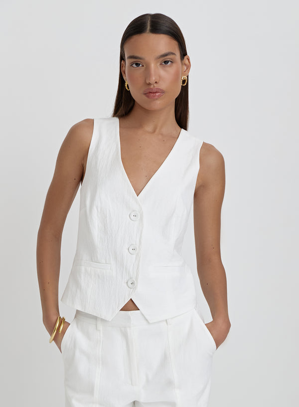 4th & reckless White Linen Cross Back Waistcoat- Tilde