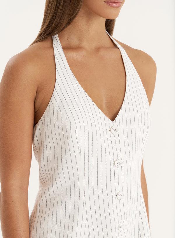4th & Reckless White Pinstripe Halter Neck Tailored Waistcoat- Sabrina