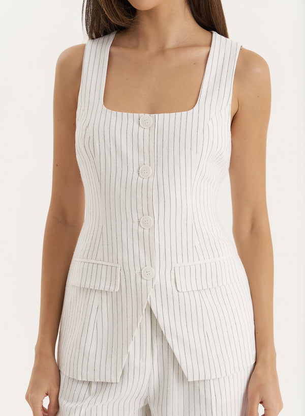 4th & Reckless White Pinstripe Square Neck Waistcoat- Saira
