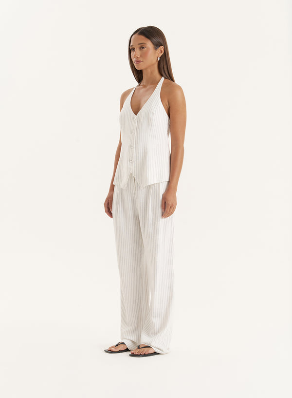 4th & Reckless White Pinstripe Tailored Straight Leg Trouser- Sabrina