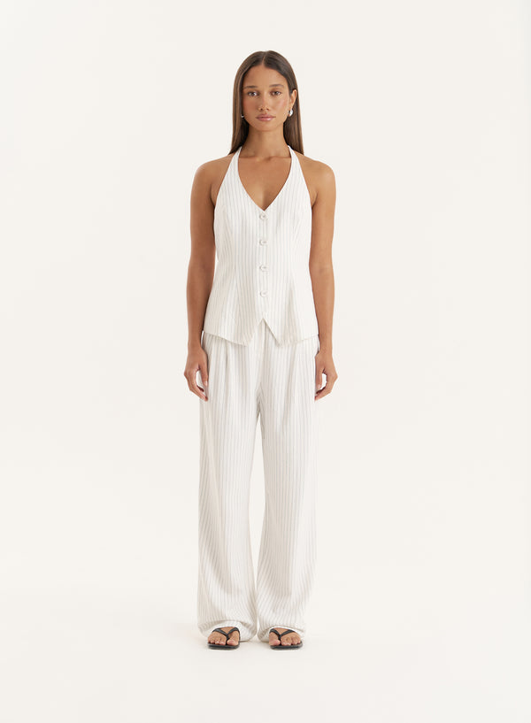 4th & reckless White Pinstripe Tailored Straight Leg Trouser- Sabrina