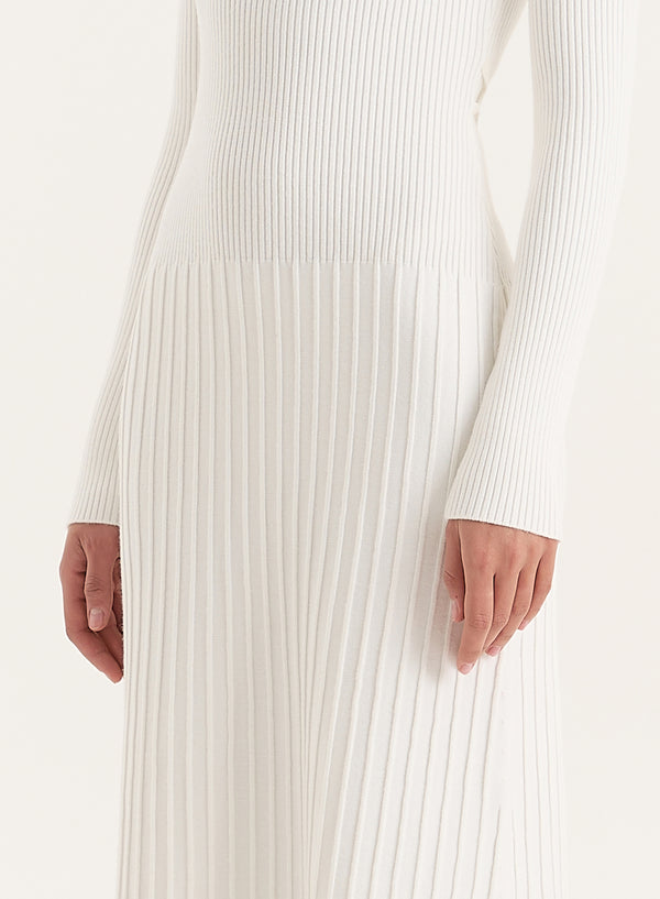 4th & Reckless White Rib Knit Tie Back Detail Maxi Dress- Adele