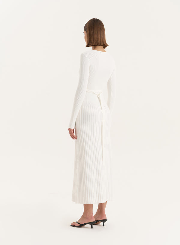 4th & Reckless White Rib Knit Tie Back Detail Maxi Dress- Adele