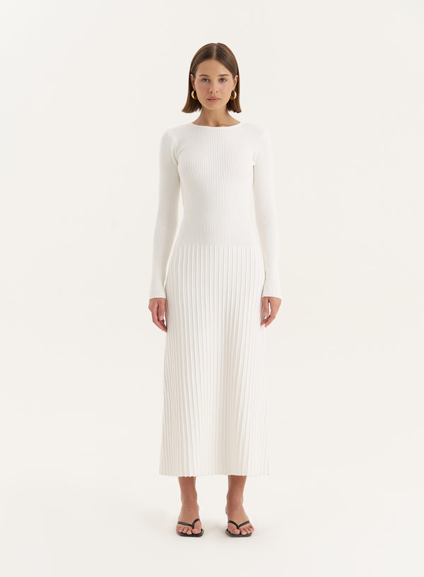 4th & reckless White Rib Knit Tie Back Detail Maxi Dress- Adele