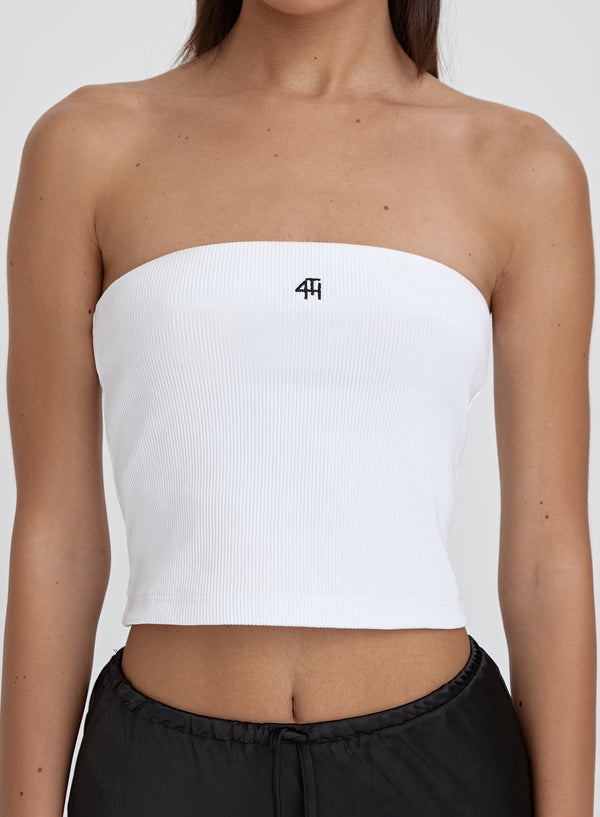 4th & Reckless White Ribbed Fourth Logo Bandeau Top- Lana